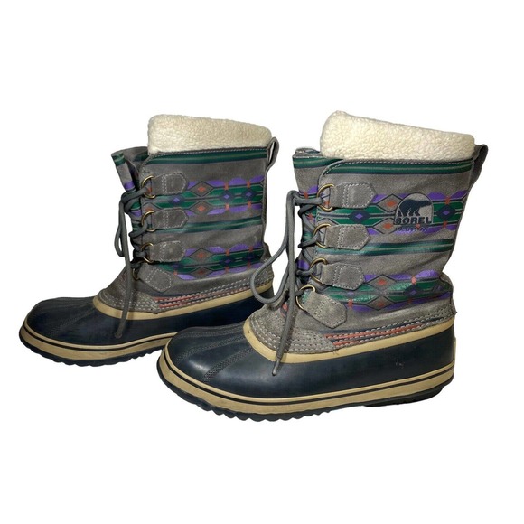 Sorel Duck Boots Women Aztec Winter Waterproof Lined Insulated Sz 10 Gray - Picture 8 of 11